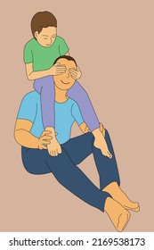 Cartoon vector of son playing parent-child game on father's back