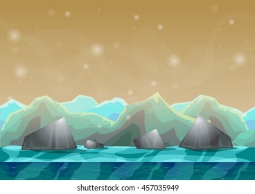 Cartoon vector space landscape background with separated layers for game and animation, game design asset