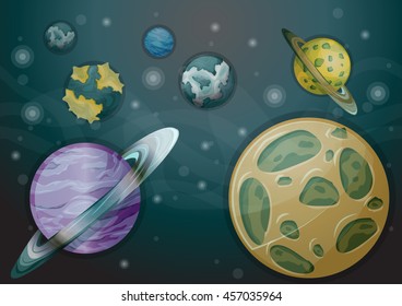 Cartoon vector space landscape background with separated layers for game and animation, game design asset
