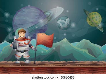 Cartoon vector space landscape background with separated layers for game and animation, game design asset