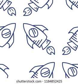 Cartoon vector space rocket doodle seamless pattern