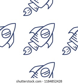 Cartoon vector space rocket doodle seamless pattern
