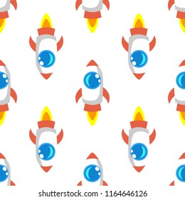 Cartoon vector space rocket seamless pattern