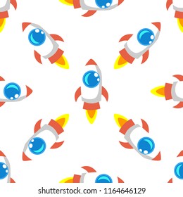 Cartoon vector space rocket seamless pattern