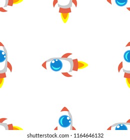 Cartoon vector space rocket seamless pattern