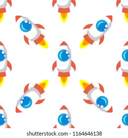 Cartoon vector space rocket seamless pattern