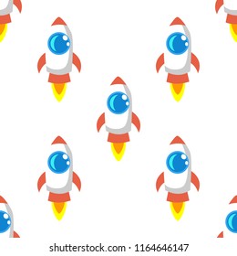 Cartoon vector space rocket seamless pattern