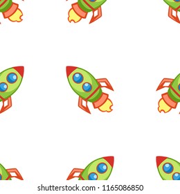 Cartoon vector space rocket seamless pattern