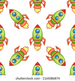 Cartoon vector space rocket seamless pattern