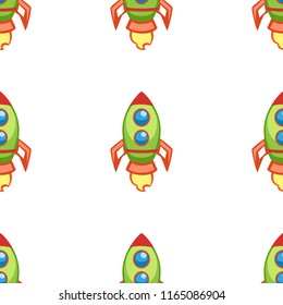 Cartoon vector space rocket seamless pattern
