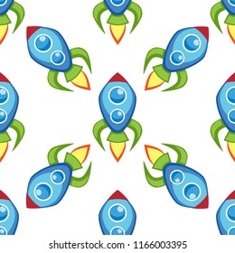 Cartoon vector space rocket seamless pattern