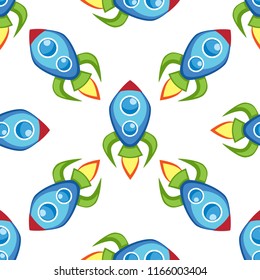 Cartoon vector space rocket seamless pattern
