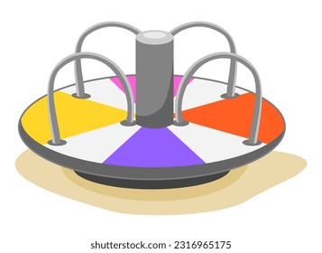 Cartoon vector spinning roundabout playground equipment. Colourful, fun illustration.