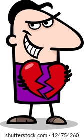 Cartoon Vector St Valentines Illustration of Funny Man Breaking Heart or Heartbreaker