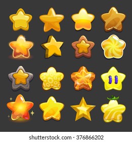 Cartoon Vector Star Icons Set, Cool Game Assets Collection For Gui Design