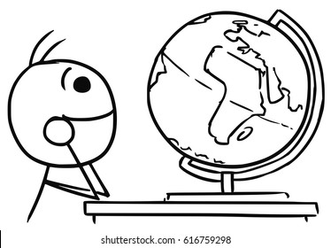 Vara vetor de desenhos animados homens devaneios sonhando com viagens ao redor da Terra assistindo o globo