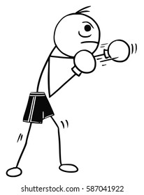 Cartoon vector stickman boxer in boxing gloves and shorts