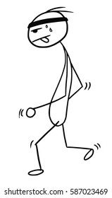 Cartoon vector stickman jogging running slowly tired