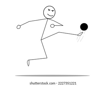 Cartoon vector stickman soccer football player kicking the ball