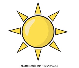 Icono de sol vectorial de dibujos animados. Estilo moderno y plano. Aislado sobre fondo blanco. Plantilla para aplicación web. Símbolo del logotipo del verano o del tiempo.