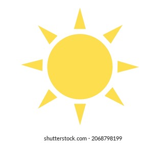 Icono de sol vectorial de dibujos animados. Estilo moderno y plano. Aislado sobre fondo blanco. Plantilla para aplicación web. Símbolo del logotipo del verano o del tiempo.