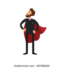 Cartoon vector superhero bisinessman. Successful manager isolated on white background