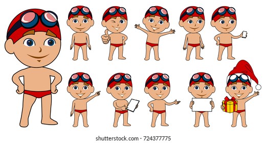 Cartoon vector swimmer in different positions