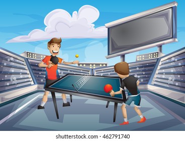 Cartoon vector table tennis sport with separated layers for game and animation, game design asset