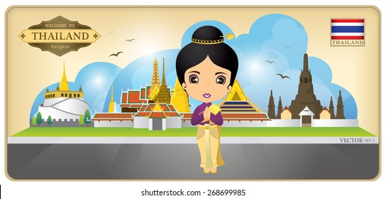 cartoon vector Thailand women in Bangkok city 