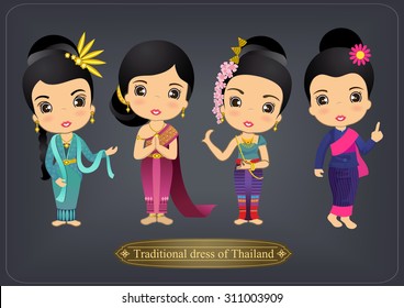 conjunto de mujeres portadoras de dibujos animados de Tailandia