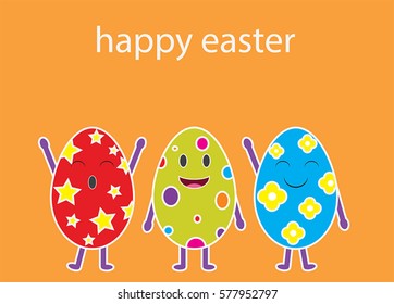 Cartoon vector of three funny Easter eggs. Happy Easter.