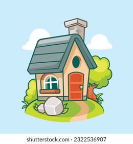 Cartoon vector tiny house in nature