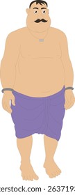 Cartoon Vector of Traditional Indian Wrestler Character in Langot with Mustache | Cultural Strongman Desi Male for Animation, Historical Stories, and 2D Explainer Videos

