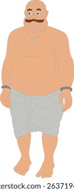 Cartoon Vector of Traditional Indian Wrestler Character Wearing Langot, Mustache, and Jewelry | Desi Strongman Pehlwan for 2D Animation, Game Sprites, Comics, and Explainer Videos
