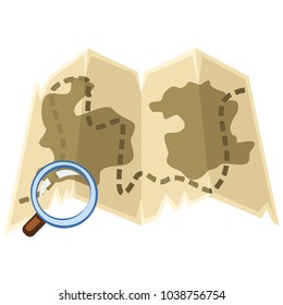 Cartoon Vector Treasure Map With Magnifier