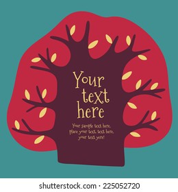 Cartoon vector tree with place for text. Can be used for invitation or greeting card.