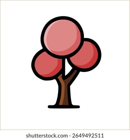 Cartoon vector tree with twin canopy branches, strong base, and bold outline, ideal for jungle icon sets.