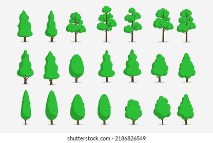 Cartoon vector trees - Tree collection with various shapes in green colour and flat design