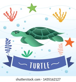 Cartoon vector turtle. Cute sea turtle cartoon, Funny cartoon character of Turtle. Vector illustration