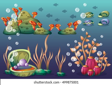 cartoon vector underwater background with separated layers for game art and animation game design asset in 2d graphic