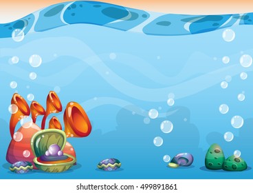 cartoon vector underwater background with separated layers for game art and animation game design asset in 2d graphic