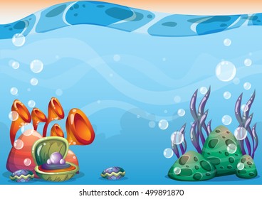 cartoon vector underwater background with separated layers for game art and animation game design asset in 2d graphic