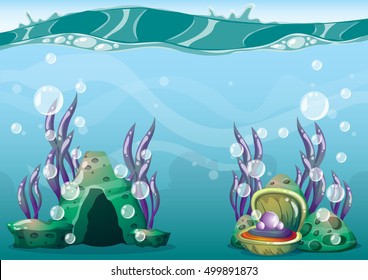 cartoon vector underwater background with separated layers for game art and animation game design asset in 2d graphic