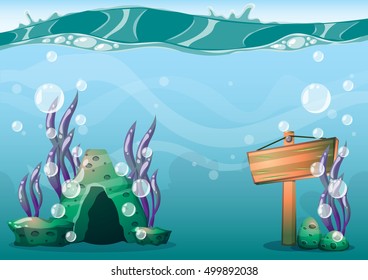 cartoon vector underwater background with separated layers for game art and animation game design asset in 2d graphic