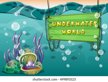 cartoon vector underwater background with separated layers for game art and animation game design asset in 2d graphic