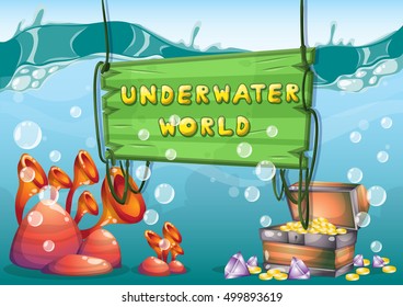 cartoon vector underwater background with separated layers for game art and animation game design asset in 2d graphic