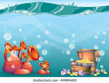 cartoon vector underwater background with separated layers for game art and animation game design asset in 2d graphic