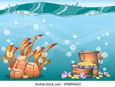 cartoon vector underwater background with separated layers for game art and animation game design asset in 2d graphic