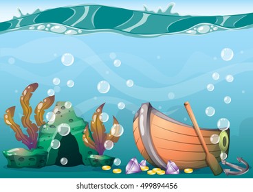 cartoon vector underwater background with separated layers for game art and animation game design asset in 2d graphic