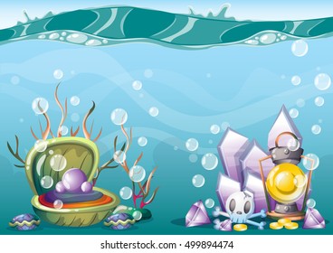 cartoon vector underwater background with separated layers for game art and animation game design asset in 2d graphic